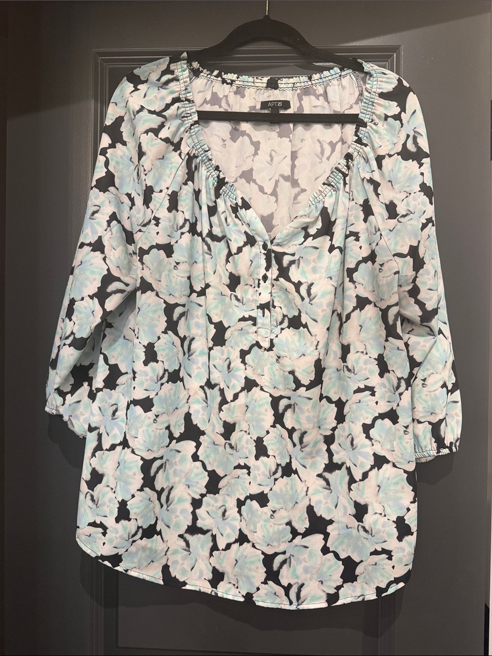 Apt. 9 Black Floral Tunic with Mint and Light Pink Blooms